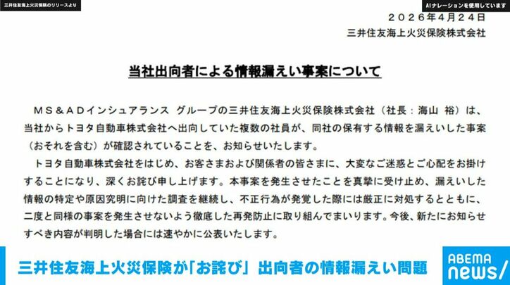 三井住友海上火災保険のリリースより