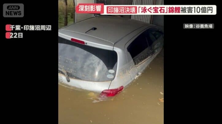 半分水につかる車