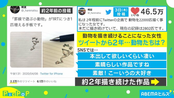 「2年前にTwitterの企画で始めた」動物2802匹のイラストが話題 ゴールの2万2000匹は「必ず達成します」 1枚目