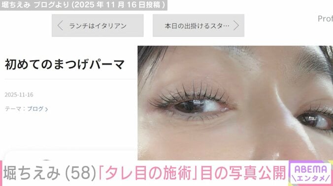 堀ちえみ「今回はタレ目の施術」まつ毛パーマ後の写真に反響「ちょっと驚きました」「私もいつかやりたいなあ」 3枚目