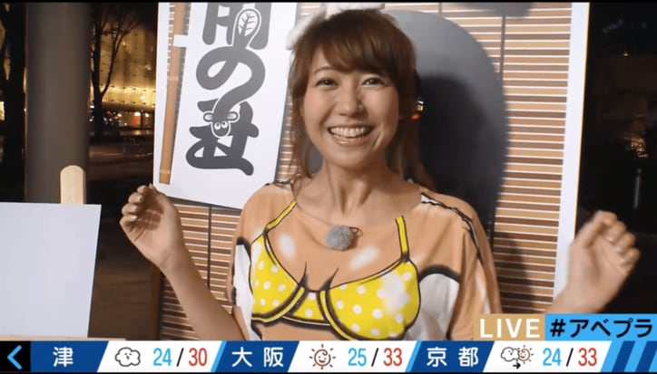 【美人コスプレ気象予報士まとめ】バスローブを脱ぐと水着風コスプレ