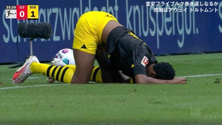 一体、何が起きた！？ これは痛すぎる… 股間をガッツリ握り潰されて悶絶！ 怖いけど見ちゃうドルトムントのエースが撃チンされた衝撃映像