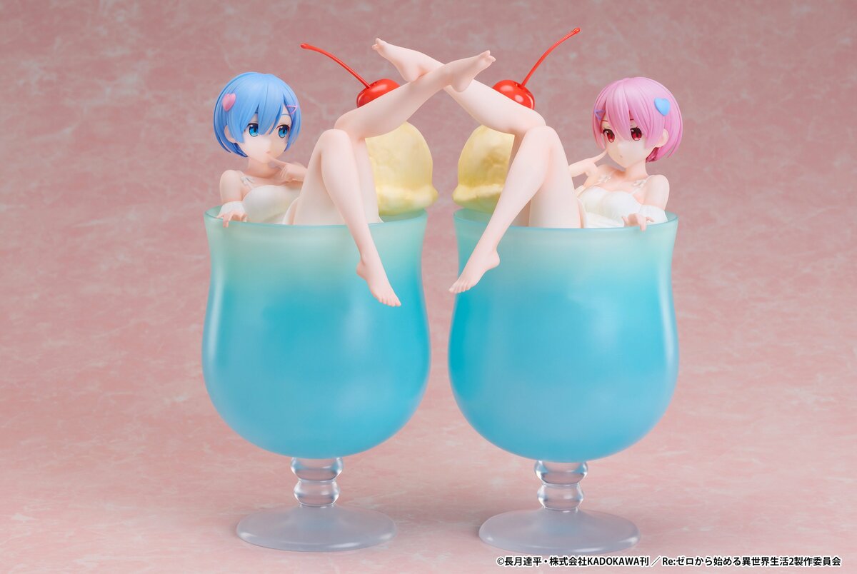 ラウンドワン限定　リゼロ　レム ラム　クリームソーダ　フィギュア アニメ『リゼロ』 より「ラム」「レム」がクリームソーダに