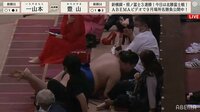 一山本、勢い余って客席で転倒 アクシデントに館内騒然 駆け寄る豊山に視聴者「優しい」 | 相撲 | ABEMA TIMES