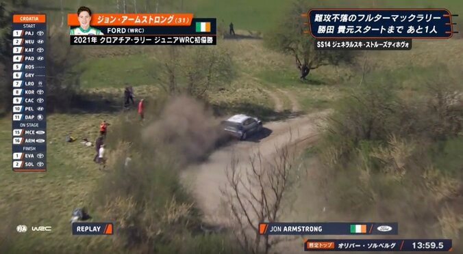 土手に乗り上げるアームストロングのマシン