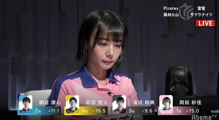 サクラのラス親はピンクゴールド 岡田紗佳、大逆転トップに「気持ちいい！」／麻雀・Mリーグ