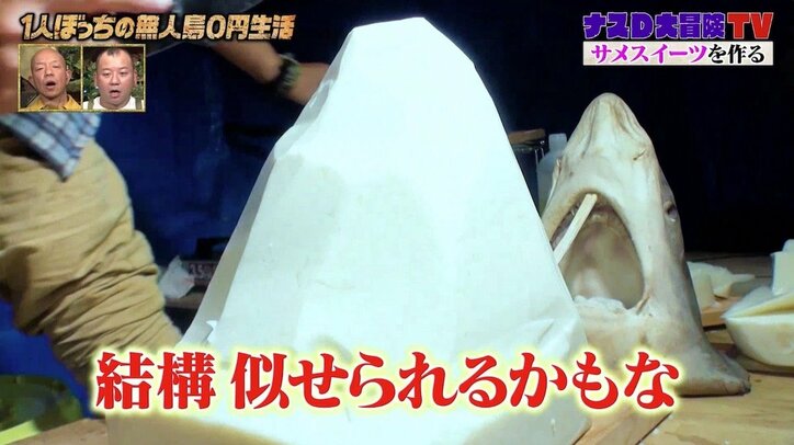 ナスD、合計29キロの巨大なスイーツ作り「サメを美味しく食べ切るならこれをやっておかないとダメ」