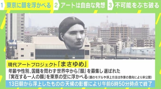 「巨大な顔」再び東京の空に！ 悪天候で“展示”は約2時間 2枚目