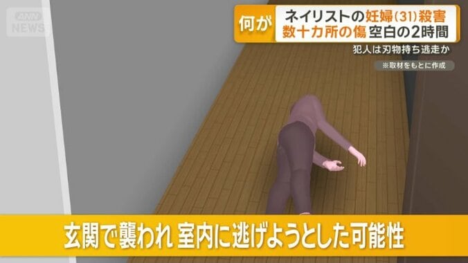 玄関先で襲われ室内に逃げようとした可能性