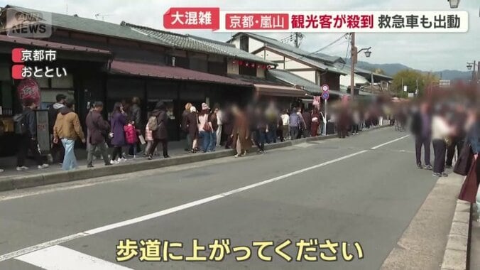 あまりの人の多さに歩道から出てしまう人の姿も