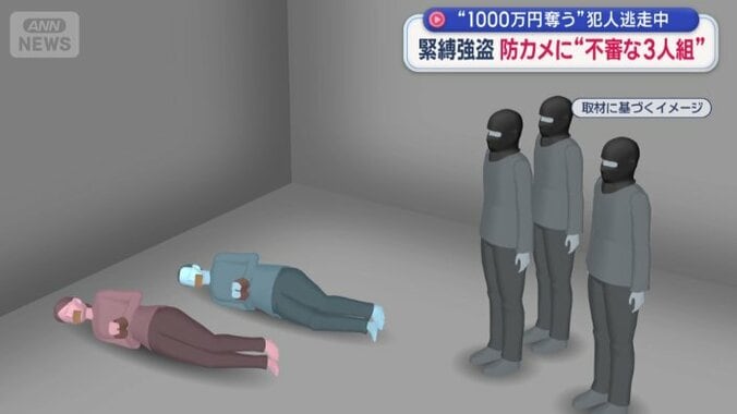 夫婦の手首や口をテープで縛り現金を奪った