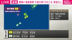 奄美南部で震度4 津波の心配なし