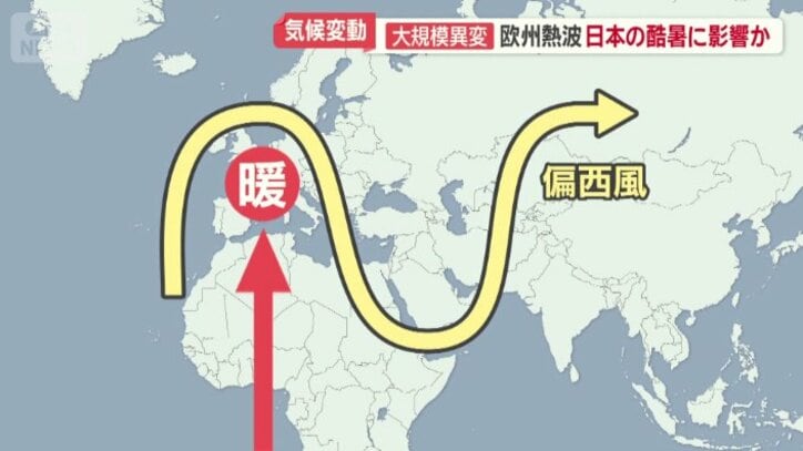 偏西風の蛇行が関係