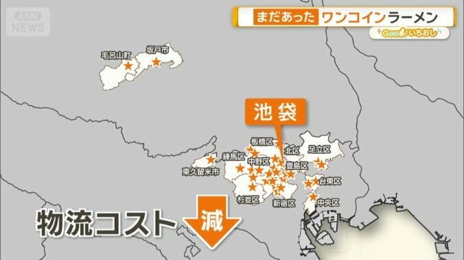 池袋を中心に店舗展開で物流コスト減