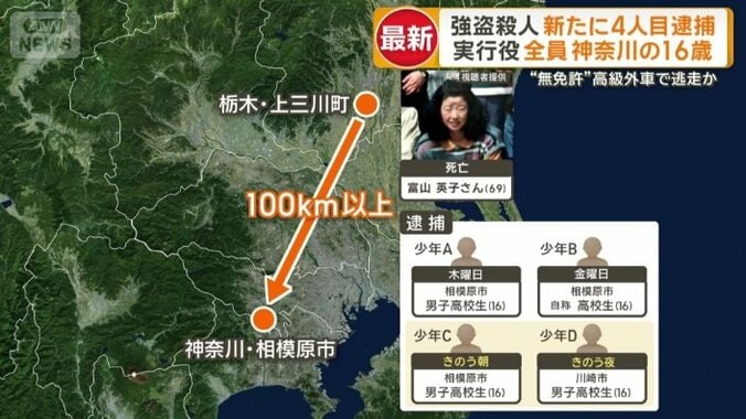 逮捕された4人はいずれも神奈川県内に住む