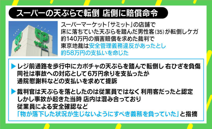 “天ぷら転倒”スーパーに賠償命令… 若新雄純氏「判決よりも訴訟に疑問」