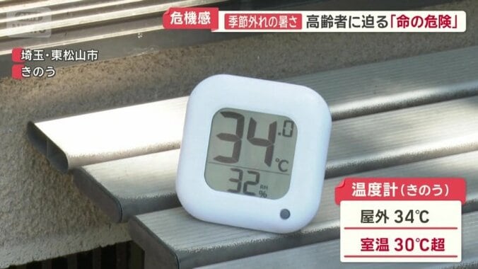 外の温度計は34℃