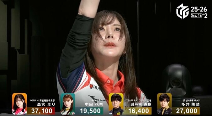 高宮、前原さんに捧げる天に指を突き上げる勝利ポーズ