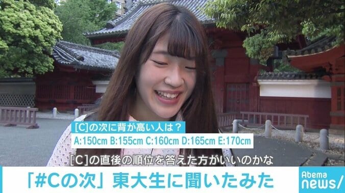 「Cの次に背が高い人は？」50万人超が回答したアンケートが話題 東大生に聞いてみた 3枚目