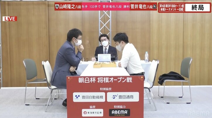 前回覇者・菅井竜也八段が連覇へ好発進！山崎隆之八段との相振り飛車戦で快勝飾る 午後2時からもう一局／将棋・朝日杯