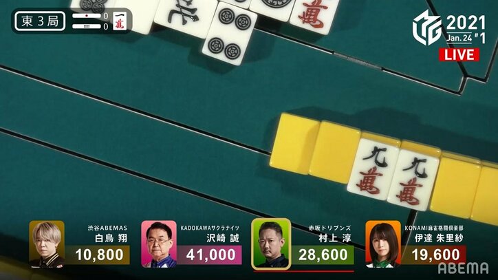 白鳥翔が見事な“爆弾処理”親の倍満リーチを鳴きで回避 ファン絶賛「あぶなーｗ」「グッジョブすぎ」／麻雀・Mリーグ