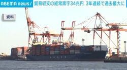 貿易収支の経常黒字34兆円 3年連続で過去最大に