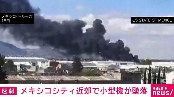 墜落した小型機から黒い煙があがる様子