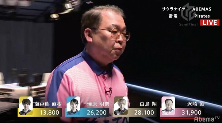 連戦、いたしません　沢崎誠が“一日一勝”でセミファイナル2勝目／麻雀・Mリーグ