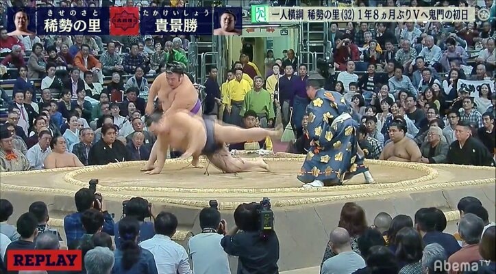 稀勢の里に土！　貴景勝が叩き込みで下す　元小結・旭道山「内容的には稀勢の里、不運としか言いようがない左が入った」