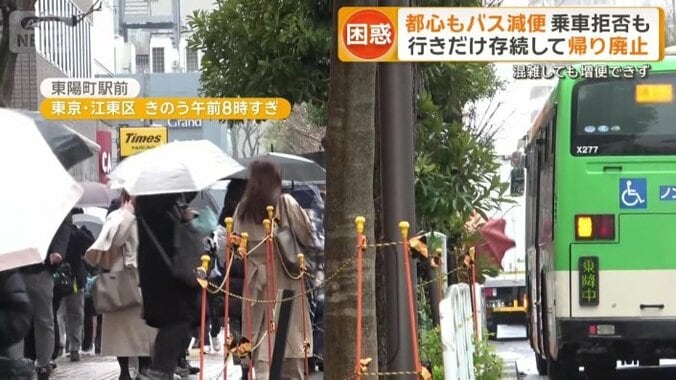 バス停には朝から長い列