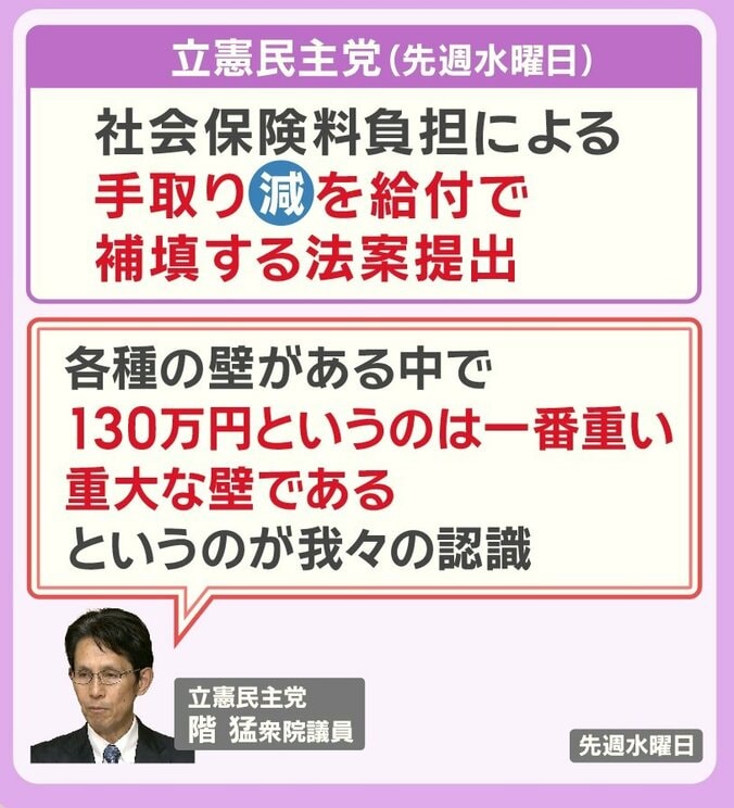 立憲民主党「130万円の壁」対策法案 国会に提出