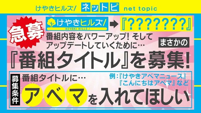 AbemaTV「けやきヒルズ」から重大発表！柴田阿弥と新キャスター田中萌が初共演で「新番組タイトル」急募 3枚目