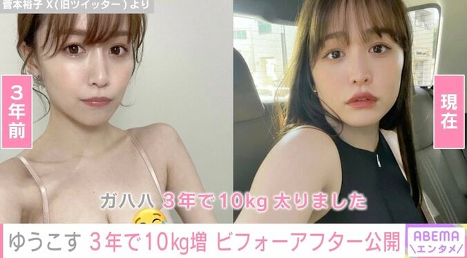 3年で体重10㎏増 ゆうこす、ビフォーアフターを公開「でも私、太って可愛くなくなった！なんてツイートしていないよ」 1枚目