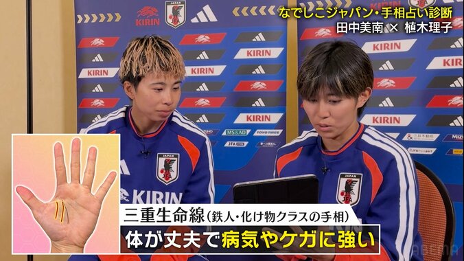 なでしこ鉄人FWが“ガッツ石松＆具志堅用高”と同じ手相！？「ちょっと待って（笑）」田中美南に“不思議ちゃん”疑惑浮上で騒然 4枚目