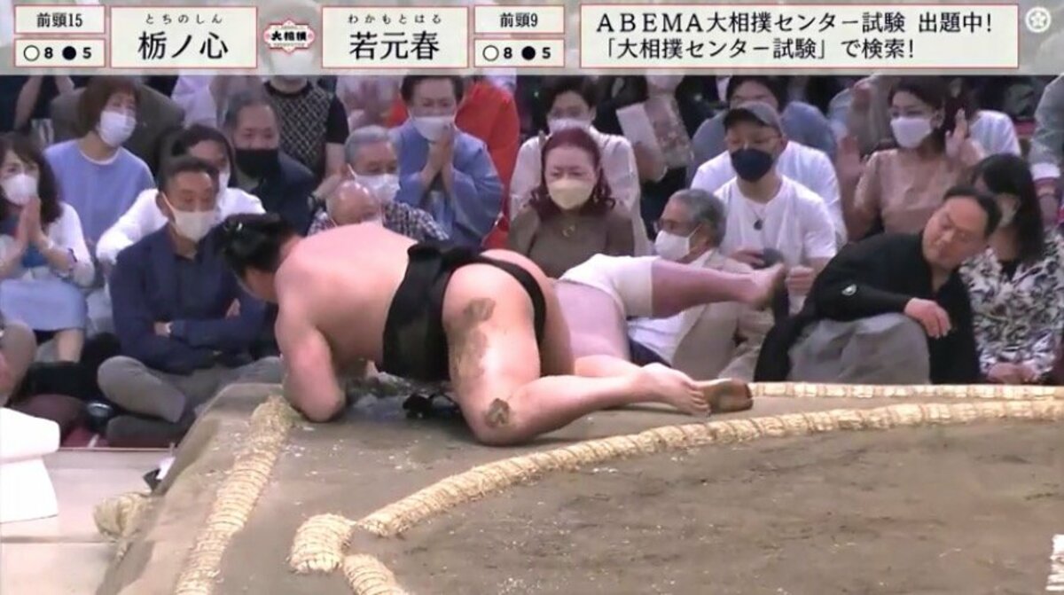 勝った巨漢力士が勢いよく土俵下に落下 館内騒然「大丈夫!?」「思わず