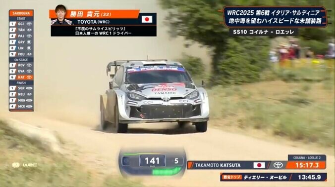 ラリー車と野犬が異なる方向へ。事なきを得た