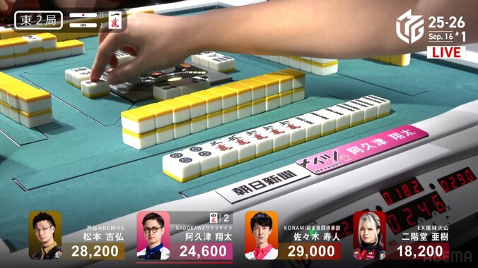 早すぎて全自動卓が間に合わない…阿久津の超スピードなアガリ