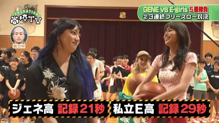 E-girlsとのバトミントン対決でGENE龍友が打ったボールが裕太の股間に直撃！「裕太くんのチョレイに…」