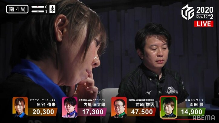 「よく耐えた」と絶賛の我慢 魚谷侑未、長考＆苦悩の末に勇気ある撤退／麻雀・Mリーグ