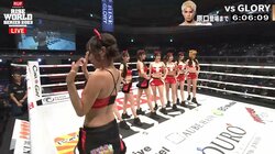 長身ラウンドガール、“クセつよ”な被り物が笑い誘う「一人だけ被り物w」反響続々