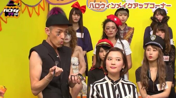 ハロウィンコスプレ、今年の流行はブルゾンちえみ？　ピカ子のメイクで大変身に共演者も驚き 1枚目