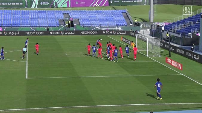 豪快！日本代表DF、韓国MFを吹っ飛ばす“異次元ヘッド”炸裂「よく競り勝った」「ヤバすぎる」永野修都の決勝点演出にファン歓喜【U23アジアカップ】 5枚目