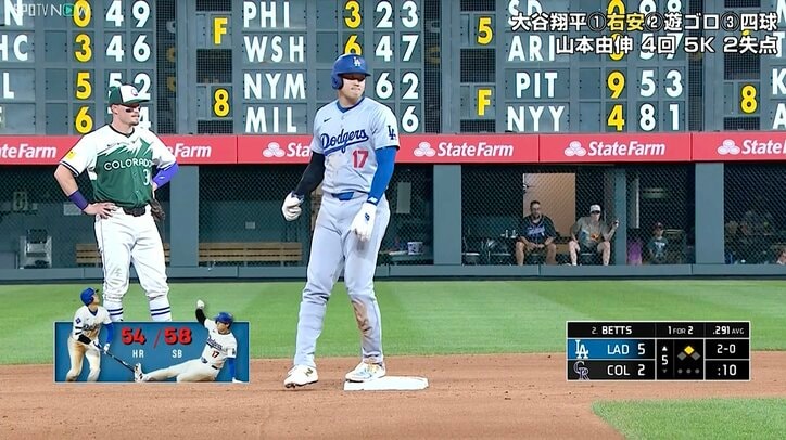 【写真・画像】セーフ判定だったのに…大谷翔平が珍しい走塁ミス！ ベッツの打球で爆速帰塁も「アウト」現地中継が捉えた決定的瞬間　1枚目