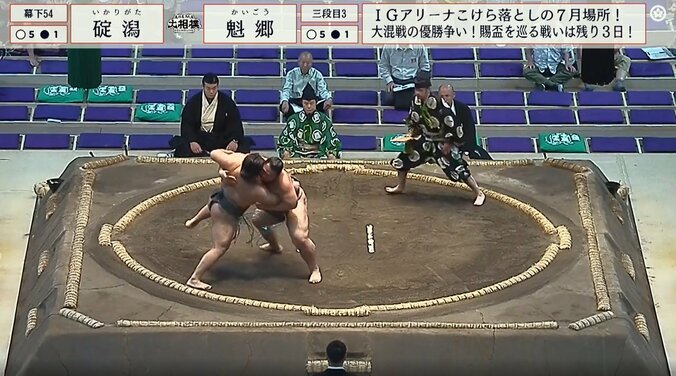 激しい取組を展開した幕下五十四枚目・碇潟（伊勢ノ海）