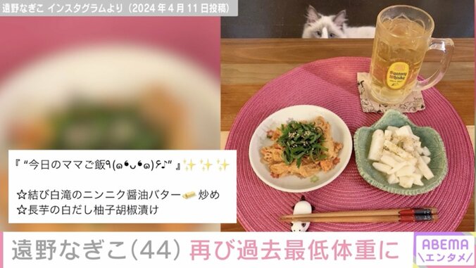 【写真・画像】摂食障害公表の遠野なぎこ「またしても過去最低体重」ギリギリ完食できなかった食事を公開　2枚目