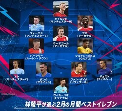 林陵平が選ぶ「２月のプレミアリーグ・ベスト11」は？ 大物から新鋭まで流石のチョイス！ 大爆中のアーセナルFWは「何もないところからゴールを生み出す力が備わってきた」