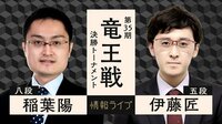 【中継】第35期 竜王戦 決勝トーナメント 稲葉陽八段 対 伊藤匠五段