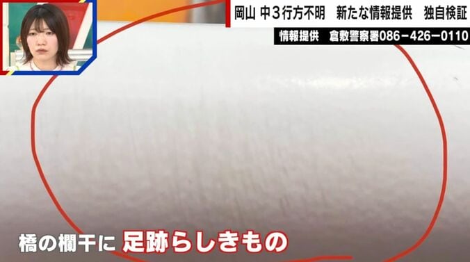 橋の欄干に足跡らしきもの