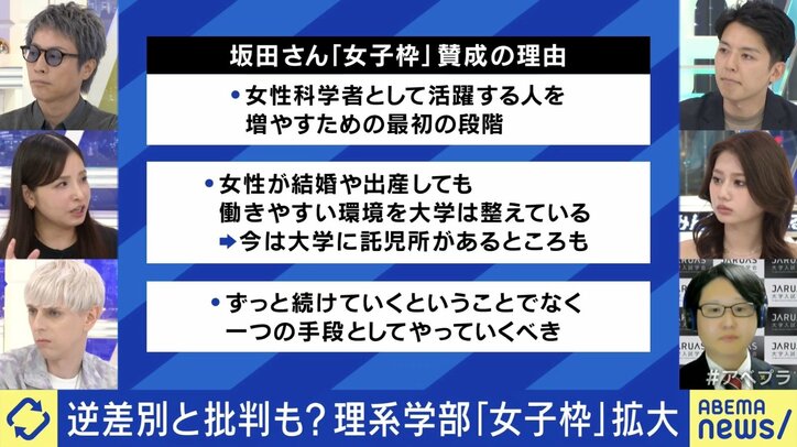 「女子枠」賛成の理由（坂田薫氏、左列中段）