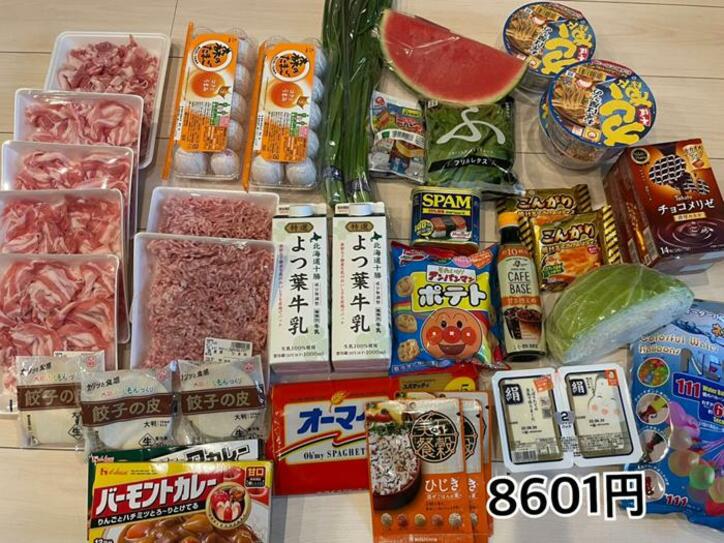  2700ツネの妻、約8600円分まとめ買いした品を公開「久しぶりに買い物に行ってきました」 